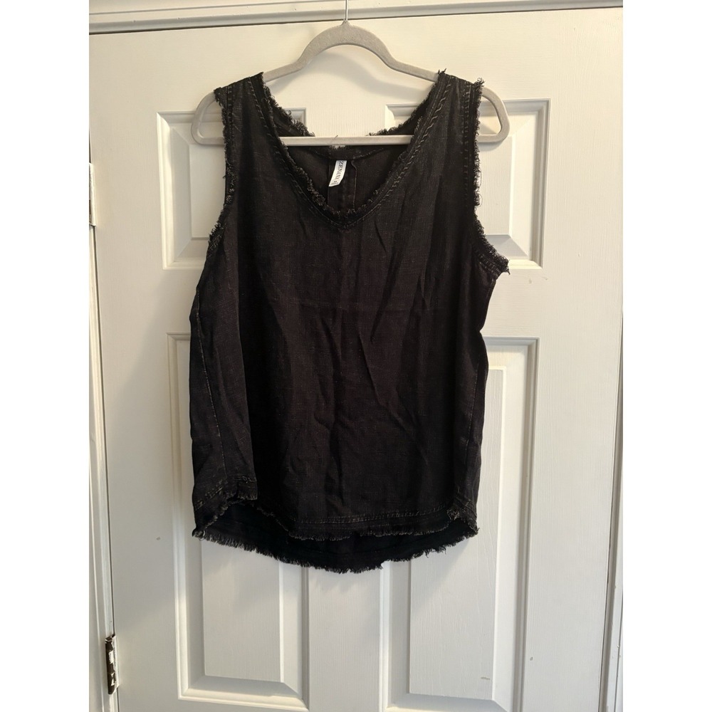 Zenana Tank Top Womens Medium Black Raw Hem Mineral Wash